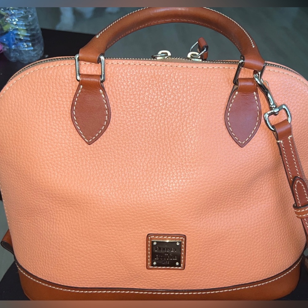 Dooney & Bourke Peach pebbled zip zip satchel